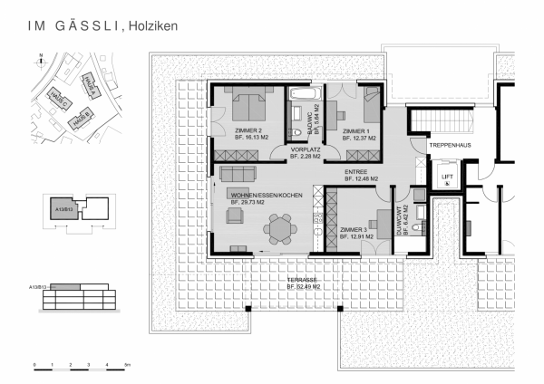 Plan Attikageschoss 4 ½-Zimmer-Wohnungen A13/B13